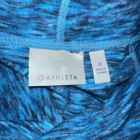 Athleta Tranquility Spaced Dye Pullover Womens Sz Med Cowl‎ Neck Thumbholes Blue - Picture 5 of 6